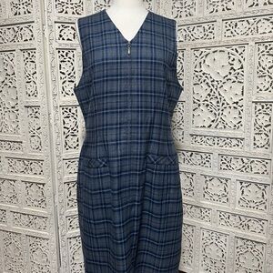 Vintage Karen Scott blue plaid academia midi dress size large